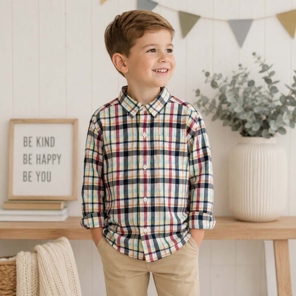 Janie & Jack Navy Plaid Boys Long Sleeve Button Down Shirt 2T